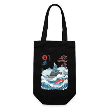 Geisha Fish Vagues Ukiyo-E Japon Streetwear Kanji - Sac à bouteille - noir - Devant