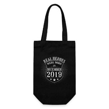 Real Heroes were born in Dezember 2019 Geburtstag - Geschenkbeutel für Flaschen - Schwarz - Vorne