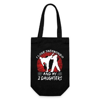 Ich liebe Taekwondo und meine 2 Töchter - Geschenkbeutel für Flaschen - Schwarz - Vorne