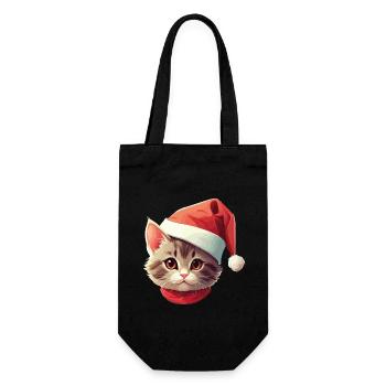Katzengesicht Weihnachtsmann Nikolaus Katze Xmas - Geschenkbeutel für Flaschen - Schwarz - Vorne