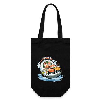 Lustiges Sushi Yokai Monster liebt Sushi - Geschenkbeutel für Flaschen - Schwarz - Vorne