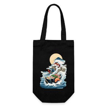 Japan Sushi Ukiyo-E Wave Streetwear Food Design - Gift Bag for Bottles - black - Front