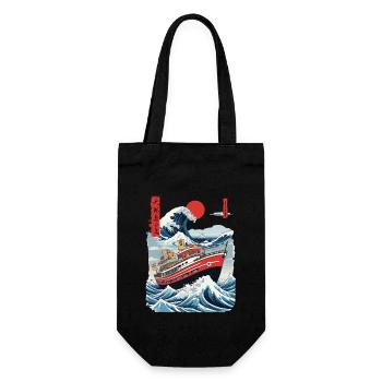 Ukiyo-E Fischerboot Meer Welle Japan Streetwear - Geschenkbeutel für Flaschen - Schwarz - Vorne