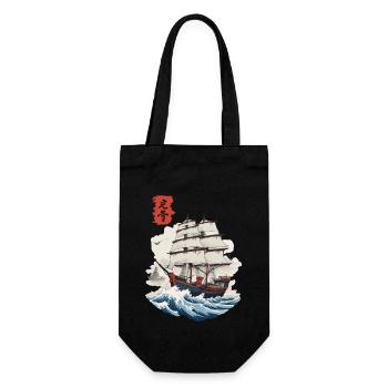 Japan Boat Ukiyo-E Vintage Sailing Ship Streetwear - Gift Bag for Bottles - black - Front