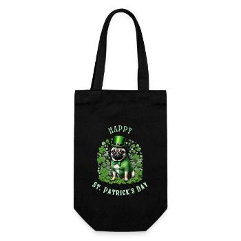 St Patrick's Day Pug I Shamrock St Paddy's Day Pug - Gift Bag for Bottles - black - Front