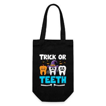 Trick oder Zähne Halloween Zahnarzt Zahnmedizin - Geschenkbeutel für Flaschen - Schwarz - Vorne