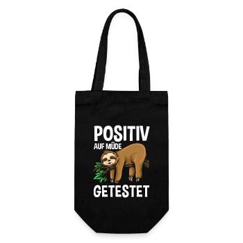 Positiv auf Müde getestet Schlafshirt Faultier - Geschenkbeutel für Flaschen - Schwarz - Vorne