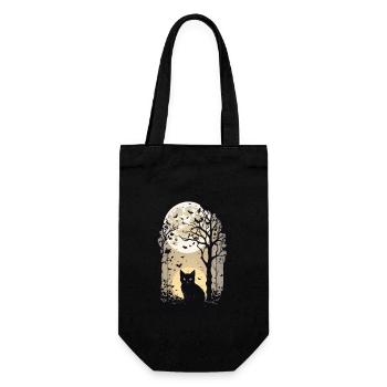 Hexen Katze Halloween Vollmond Aesthetic - Geschenkbeutel für Flaschen - Schwarz - Vorne