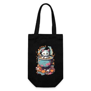 Süße Katze Ramen Otaku Nudelsuppen Aesthetic - Geschenkbeutel für Flaschen - Schwarz - Vorne
