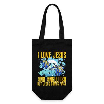 Ich liebe Jesus und den Kaiserfisch, aber Jesus steht an erster Stelle - Geschenkbeutel für Flaschen - Schwarz - Vorne