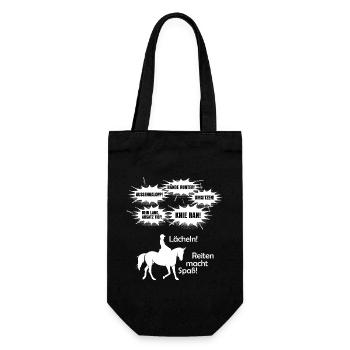 Reiten macht Spaß! Reitlehrer Kommandos - Geschenkbeutel für Flaschen - Schwarz - Vorne