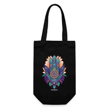 Hamsa Hand Spirituelles Mandala Federn Design - Geschenkbeutel für Flaschen - Schwarz - Vorne