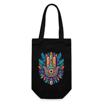 Spiritual Hamsa Hand Feathers Aesthetic Design - Gift Bag for Bottles - black - Front