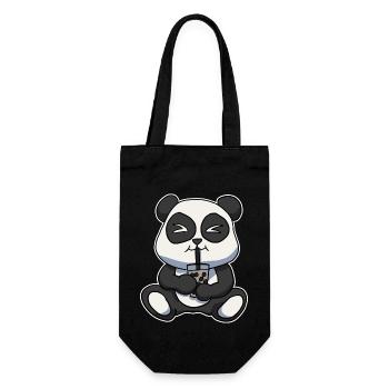 Anime Kawaii Bubble Tea Drinking Panda Bear - Gift Bag for Bottles - black - Front