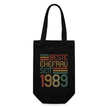 Beste Ehefrau seit 1989 35.Hochzeitstag - Geschenkbeutel für Flaschen - Schwarz - Vorne
