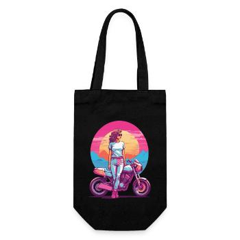 Retro Synthwave Motorcycle Biker Girl Style - Gift Bag for Bottles - black - Front
