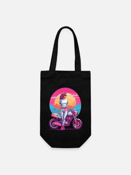 Retro Synthwave Motorrad Biker Girl Style - Geschenkbeutel für Flaschen - Schwarz