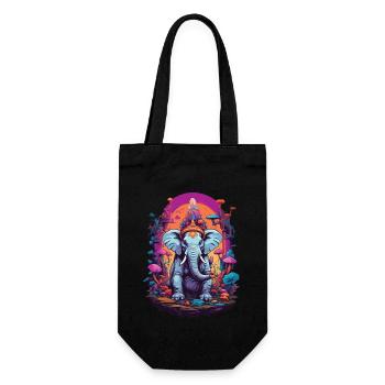 Elefant Psychedelic Art Wald Pilze Musik Festival - Geschenkbeutel für Flaschen - Schwarz - Vorne