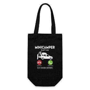 Minicamper RUFT AN Camping-Camper Microcamper - Geschenkbeutel für Flaschen - Schwarz - Vorne