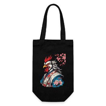 Samurai Hahn im Ukiyo-e Stil Retro Design - Geschenkbeutel für Flaschen - Schwarz - Vorne