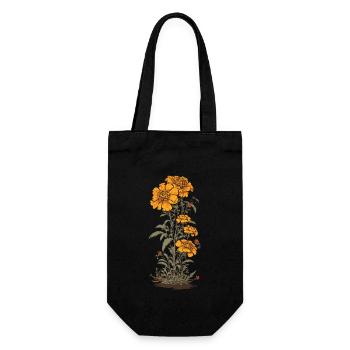 Tagetes Blumen Deko Vintage Ästhetische Streetwear - Geschenkbeutel für Flaschen - Schwarz - Vorne