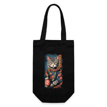 Katze Im Japanischen Sake Poster Vintage Art - Geschenkbeutel für Flaschen - Schwarz - Vorne