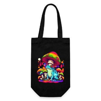 Festival Psytrance Psychedelic Pilz Frosch - Geschenkbeutel für Flaschen - Schwarz - Vorne