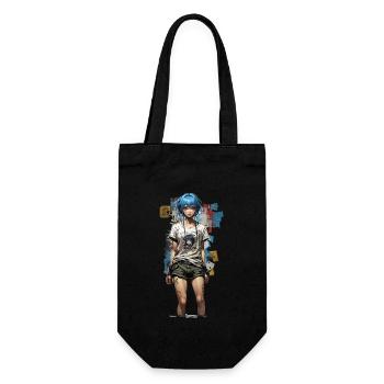 Design de style de rue anime avec des cheveux bleus - Sac à bouteille - noir - Devant