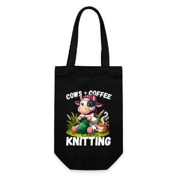 Stricken Kuh Handarbeit Kaffee Wolle Stricknadel - Geschenkbeutel für Flaschen - Schwarz - Vorne