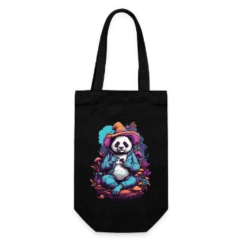 Pandabär Psychedelic Art Wald Pilze Musik Festival - Geschenkbeutel für Flaschen - Schwarz - Vorne