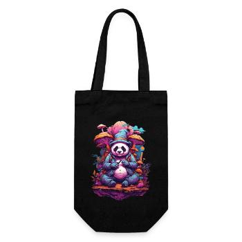Pandabär Psychedelic Art Musik Festival Wald Pilze - Geschenkbeutel für Flaschen - Schwarz - Vorne