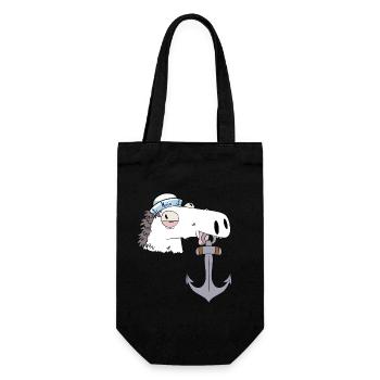 Seepferd Anker Maritim Matrose Ahoi Kapitän Pferd - Geschenkbeutel für Flaschen - Schwarz - Vorne