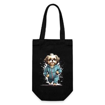 Shih Tzu Dog Streetwear Jogging Aesthetic Look - Gift Bag for Bottles - black - Front