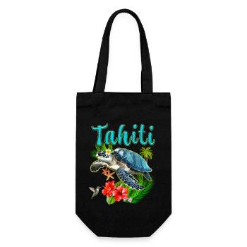 Tahiti Polynésie Française Tortue Fleurs - Sac à bouteille - noir - Devant