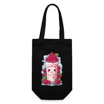 Himbeeren Niedlicher Milchshake Kawaii Anime Spaß - Geschenkbeutel für Flaschen - Schwarz - Vorne