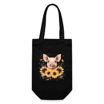 Schwein Lustig Bauer Landwirt Geschenk - Geschenkbeutel für Flaschen - Schwarz - Vorne