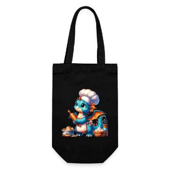 Drachen-Bäcker, Drachen-Konditor, backender Drache - Geschenkbeutel für Flaschen - Schwarz - Vorne