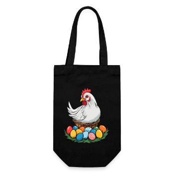 Easter Chicken Cute Funny Colorful Easter Eggs Nest - Gift Bag for Bottles - black - Front