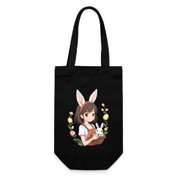 Anime Easter Kawaii Easter Bunny Manga Girl Otaku - Gift Bag for Bottles - black - Front