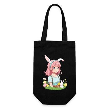 Anime Ostern Kawaii Osterhase Manga Mädchen Otaku - Geschenkbeutel für Flaschen - Schwarz - Vorne
