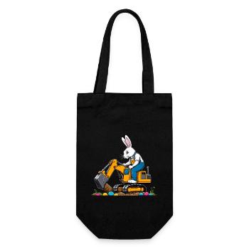Osterhase Baggerfahrer Ostern Ostereier Lustiges - Geschenkbeutel für Flaschen - Schwarz - Vorne