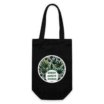 Hanf, Cannabis, Babak, Green Always Works - Geschenkbeutel für Flaschen - Schwarz - Vorne