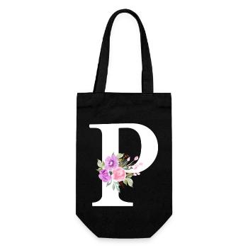 Lila Blumenbuchstabe p - Geschenkbeutel für Flaschen - Schwarz - Vorne