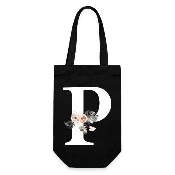 Lettre p floral tropical - Sac à bouteille - noir - Devant
