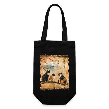 Mt. Fuji Kitten Papyrus Scroll Retro - Gift Bag for Bottles - black - Front