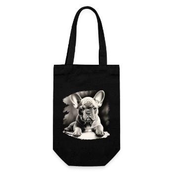 Französische Bulldogge Welpe Zeichnung - Geschenkbeutel für Flaschen - Schwarz - Vorne