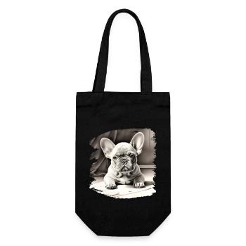 Französische Bulldogge Welpe Zeichnung - Geschenkbeutel für Flaschen - Schwarz - Vorne