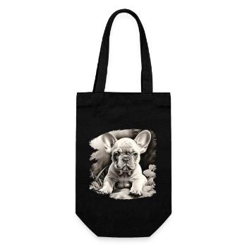 Französische Bulldogge Welpe Zeichnung - Geschenkbeutel für Flaschen - Schwarz - Vorne