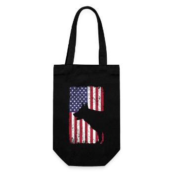 Deutscher Schäferhund Hund mit USA Flagge - Geschenkbeutel für Flaschen - Schwarz - Vorne