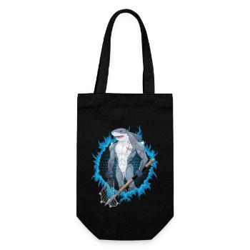 Requin mutant avec fond de feu bleu - Sac à bouteille - noir - Devant